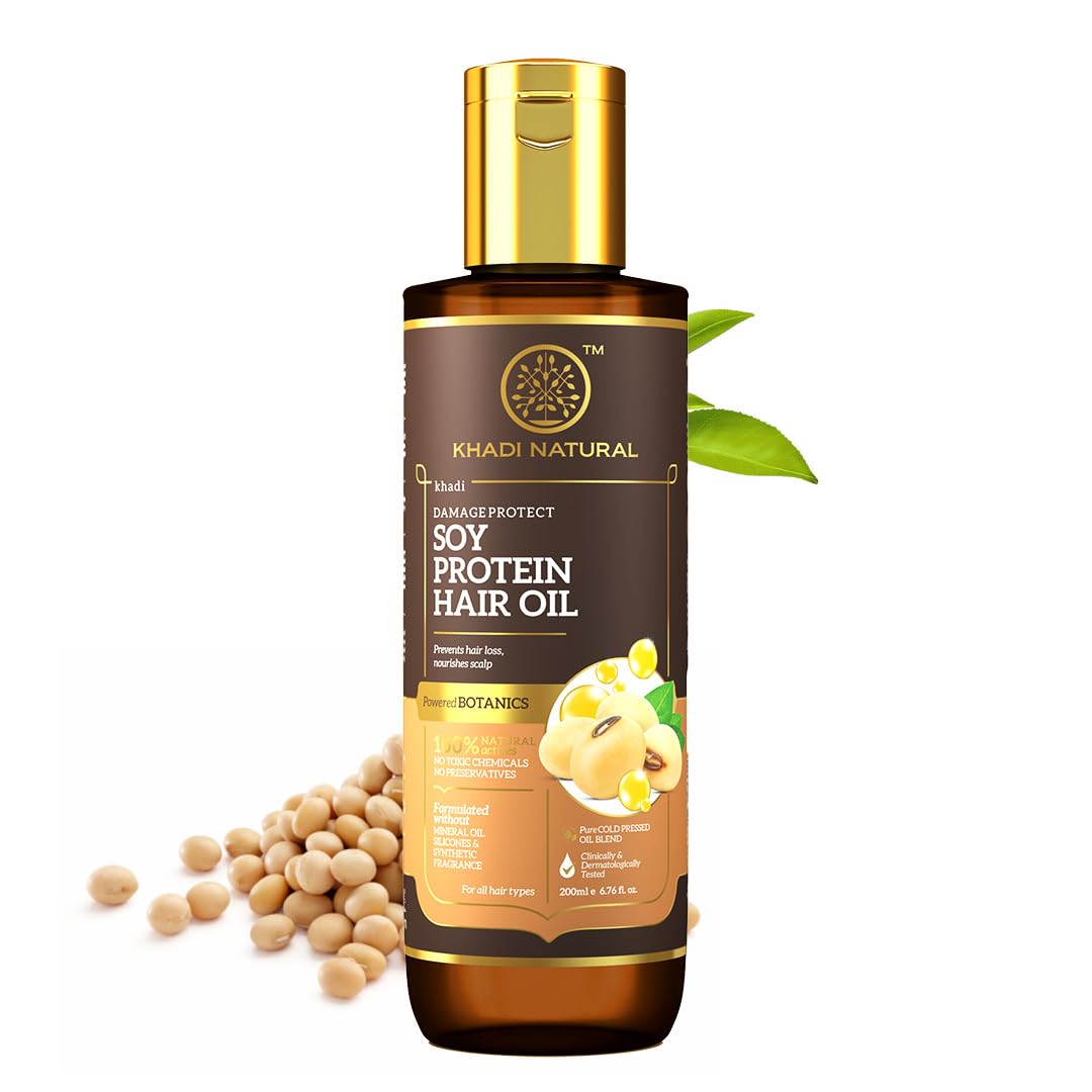 Khadi Natural Soy Protein Hair Oil: Nourishing Elixir for Stronger, Silky-Smooth Hair. Promotes Growth, Reduces Breakage, and Enhances Shine….