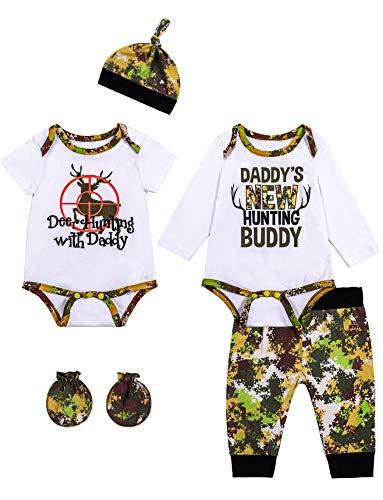 Image of bakjuno 5PCs Newborn Baby Deer Outfit Hunting Baby Boy Shower Infant Clothes Pant Set