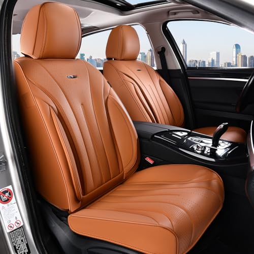 Image of Coverado Brown Seat Covers for Front Seat, Premium Leather Seat Covers for Cars,Waterproof Car Seat Protectors, Car Seat Cushions Universal Seat Covers Fit for Most Cars