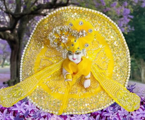 Image of Partish Laddu Gopal Heavy Janamashtmi Poshak with Pagdi, Patka and Choli (Size 5) l Ladoo Gopal Dress l Bal Gopal l Kanha Ji Thakur Ji Dress(Yellow)