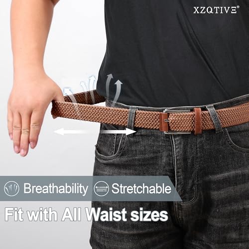 Image of XZQTIVE Braided Stretch Belt Mens Gift Elastic Woven Belt for Golf Casual Pants Shirts Jeans