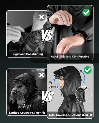 Image of ANYCHO Long Rain Coat for Men Waterproof and Women, Durable Oxford Unisex Raincoat for Men Waterproof with Adjustable Hood & Reflective Stripe