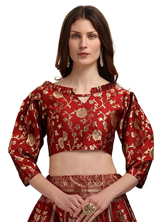 Damska sukienka żakardowa Lehenga Choli & Dupatta na wesele, dowolny rozmiar (Lehenga: częściowo szyta i bluzka: bez szycia)