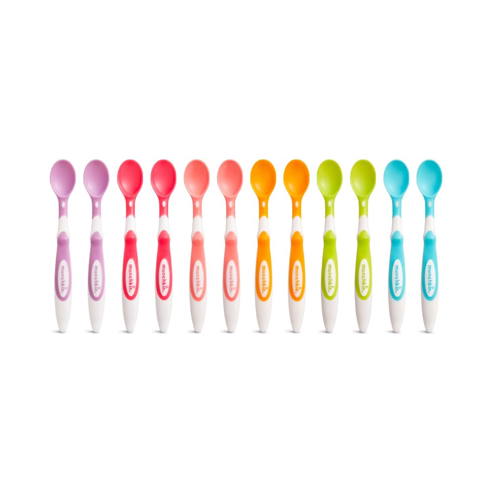 Munchkin Lot de 12 cuillères pointe souple ergonomiques poignées coupelle plastique sans BPA