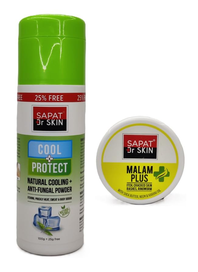 Sapat Combo Pack of Dr Skin Malam Plus (14g) & Cooling Anti-Fungal Powder (100gm)