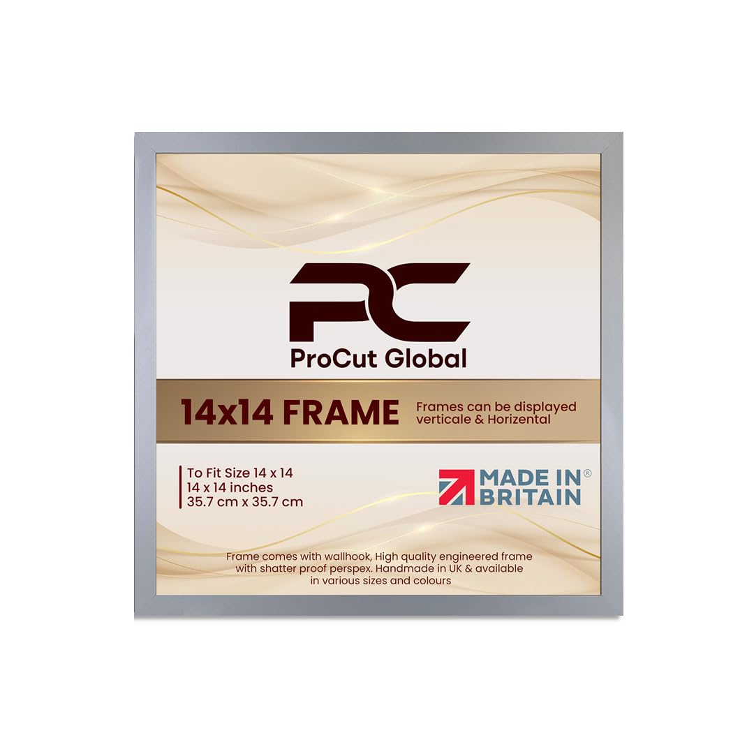 Procut Global 14X14 Silver Picture Frames - Modern Wooden Photo Frame with Shatterproof Perspex for Wall or Tabletop - Perfect for Posters, Certificates, Prints - Sizes & Colors Available