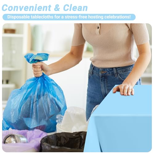 Image of 4 PCS SkyBlue Plastic Tablecloth, 54 inch x 108 inch Waterproof Picnic Table Cover for Indoor Outdoor, Disposable Stain Resistant Table Cloth of Baptism Decorations, Picnic Camping Party Essentials