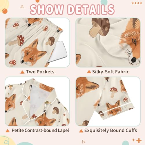 senya Fox Face Mushroom S Satin Summer Pajama Sets Silk Short Sleeve Button Down Sleepwear3