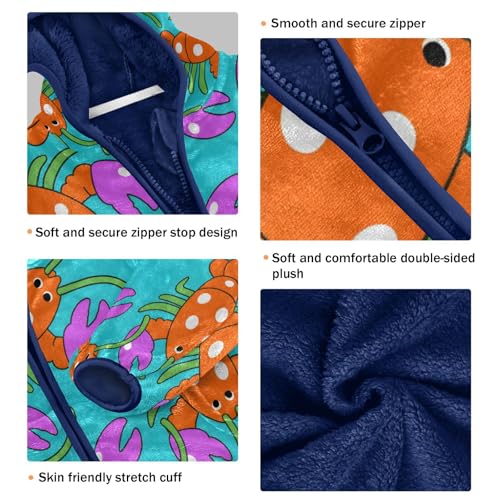 Cute Lobsters on Teal Background Toddler Fleece Jacket Girl Boys Hooded Fleece Jacket Coat Warm Outwear Zip-up 3-10T3