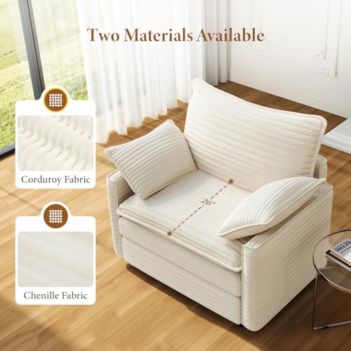 Image of Vesgantti 40 inch Single Seat Sofa, Comfy Cloud Couch Deep Seat Upholstered Couch Corduroy Modern Sofa with Armrest Pillow, Easy Assembly for Living Room, Bedroom and Apartment, Beige