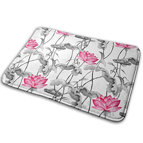 DADABULIU バスマット 玄関マット ふわふわ 水墨画 花柄 蓮 葉柄 咲く 上品 屋外 屋内 ドアマット お風呂マット 浴室 足ふきマット トイレマット マイクロファイバー 大判 おしゃれ 吸水性優れ 滑り止め 快適 可愛い 人気 40*60cm