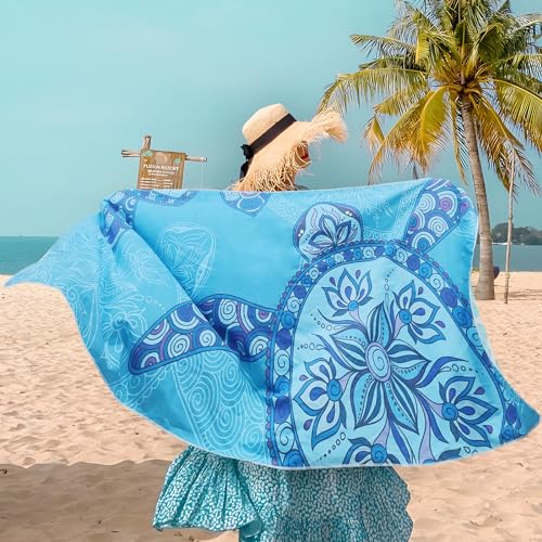 Giyim Strandhandtuch Groß - 180 x 100 cm Strandtuch Mikrofaser mit Tasche, Saugfähig und Schnell Trocknende Strandtuch, Weiches & Leichtes Beach Towel für Strand, Schwimmen (Schildkröten)