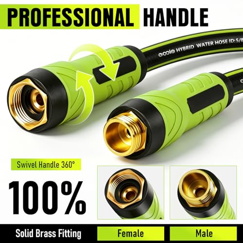 Image of Garden Hose 50ft x 5 /8 inch, Heavy Duty Water Hose, Flexible and Durable, Kink Resistant Lightweight Hybrid Hose, Leakproof Yard Hose with Male to Female Fittings