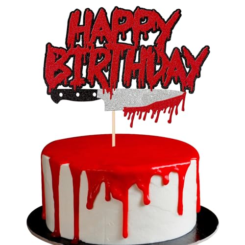 Rsstarxi 1 Pack Glitter Have a Killer Birthday Cake Topper Bloody Halloween Happy Birthday Cake Pick Decoration for Bloody Horror Birthday Theme Halloween Party Cake Decorations