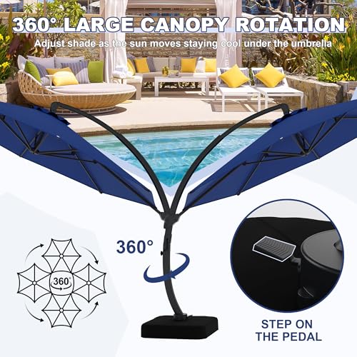 11FT Cantilever Patio Umbrella With Base Included, Cantilevers Outdoor Umbrella Heavy Duty Offset, Aluminium Curved Cantilever Umbrella