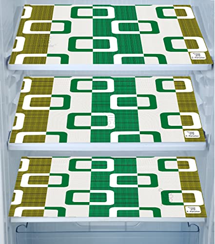 Image of Polyester 3-Layered Fridge Top Cover /Refrigerator Cover with Utility Pockets and Set of 3 Pc Fridge Mats (Color-Green, Size-39x21 Inches)