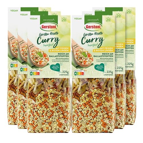 Gerstoni Gersten-Risotto Curry (6x225g) - ballaststoffreiches Gersten-Curry mit roten Linsen & Feigen, nachhaltig, vegetarisch & ohne Zusatzstoffe, 2-4 Portionen, fertig in 18 Min.
