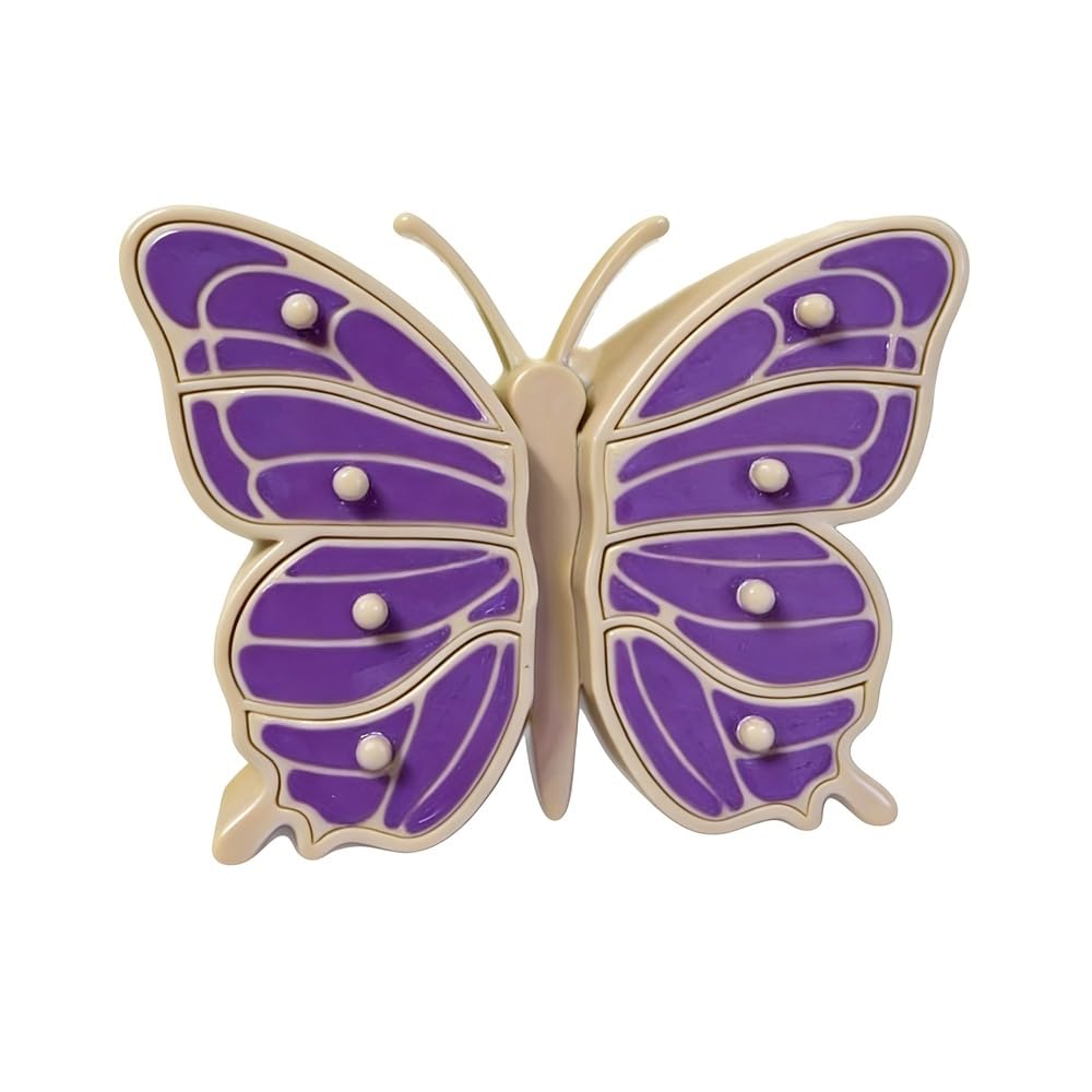 Joyero con capacidad de mariposa, caja de joyería decorativa, cofre del tesoro en forma de mariposa (morado)