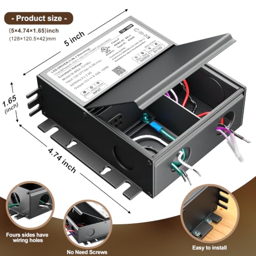 Image of UL Listed 100W 12V 5-in-1 Dimmable LED Driver, Universal Power Supply for TRIAC /Phase, 0-10V, 1-10V, PWM, Potentiometer Dimmers, for LED Strip Lights, Panel, Landscape Lighting, cUL /Class2 /ClassP