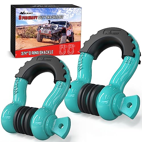 Image of Nilight 2 Pack 3 /4 inch D-Ring Shackle with 7 /8 inch Screw Pin 41,887lbs Break Strength, Heavy Duty Off Road Recovery Shackle with Isolators Washers for Use with Tow Strap, Winch, Off-Road Truck Vehicle