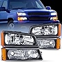Nilight Headlight Assembly for 2003 2004 2005 2006 Chevy Silverado Avalanche 1500 1500HD 2500 2500HD 3500 Chevrolet Pickup Replacement Headlamp Housing Bumper Lamp Set, 2 Years Warranty