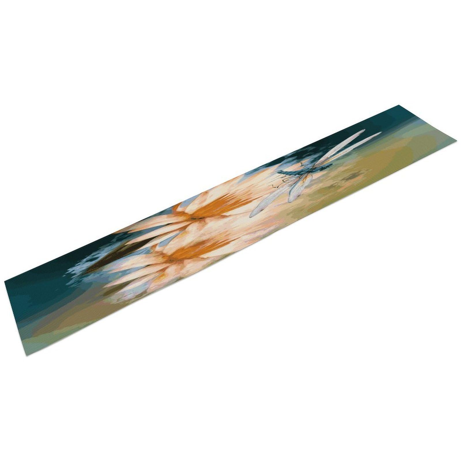 Flying Dragonflies Lily Flower Table Runner Kitchen Dining Decoration Tablemat Fashion Linen Tables Runner Farmhouse Style Tables Runners for Home Party Indoor Table Runnes 13.4x72.4 Inch