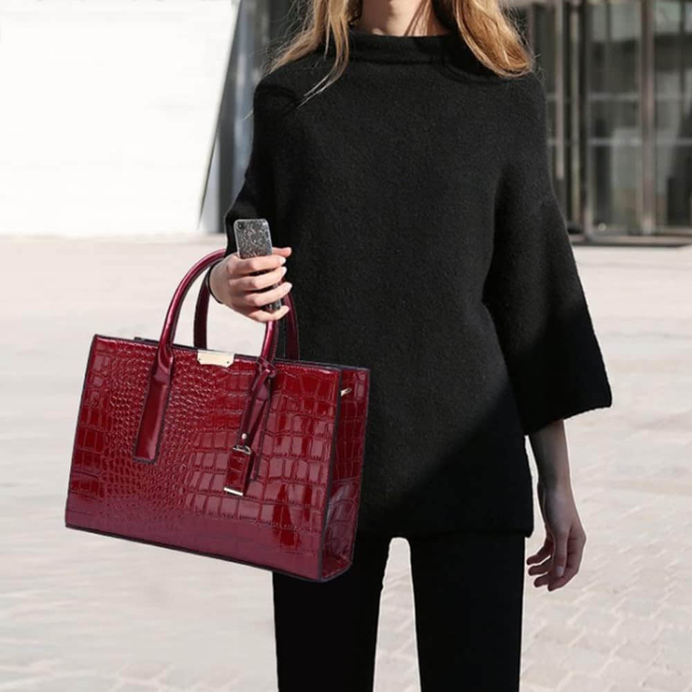 Top-handle Handbags Purse Women Crocodile Pattern Satchel Pu Leather Shoulder Bag Tote