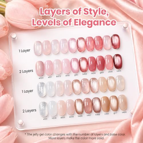 Image of Beetles Nude Gel Polish Set, 20 Color Jelly Cat Eye Gel with Magnet | 20 Sheer Nude Pink Magnetic Gel Colors, Soak-Off Uv Led Manicures