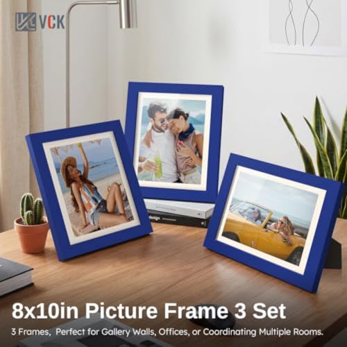 Image of VCK 8x10 Picture Frames 3 Pack, Blue Wood Photo Frame, Wall Display