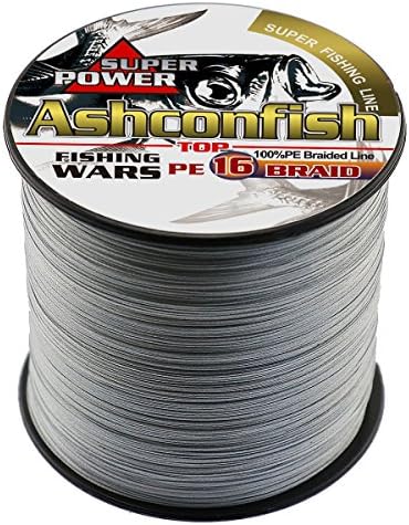 Ashconfish Braided Fishing Line-16 Strands Hollow Core Fishing Wire 300M/328Yards 200LB Abrasion Resistant Incredible Superline Zero Stretch Ultrathin Diameter Woven Thread Gray