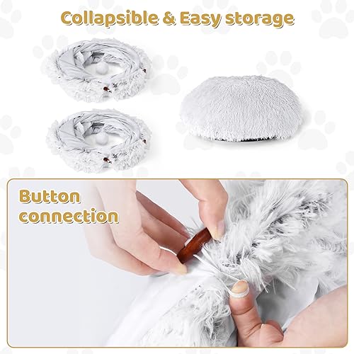Odoland Large Cat Tunnel with Plush Bed, Multifunctional Foldable Cat Donut Tunnel Bed for Indoor with Ball & Peek Holes - Image 4