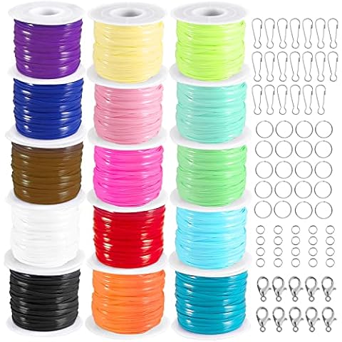 KAMJUNTAR Lanyard String,15 Rolls Gimp String Plastic Lacing Cord Plastic String Lanyard Kit for Friendship Bracelets Jewelry Making DIY Craft Boondoggle Gimp Bracelet Making Kit Cover