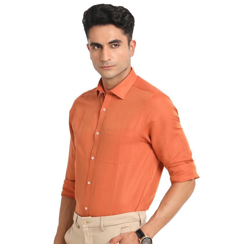 Image of Turtle Men Cotton Linen Slim Fit Solid Formal Shirt