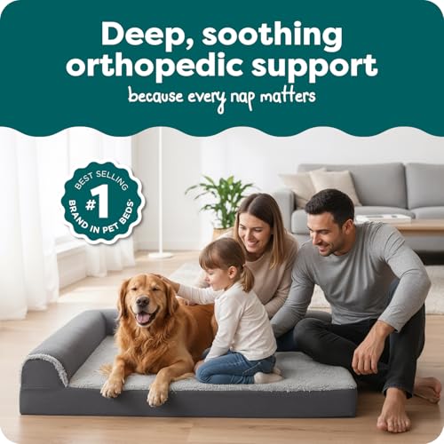 image for Furhaven Orthopedic Dog Bed for Large Dogs w/ Removable Bolsters & Was