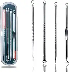 Kit Removedor de Cravos e Espinhas com 4 Peças Profissionais em Aço Inox + Estojo Ferramentas para Limpeza de Pele, Acne e Higiene Facial Segura