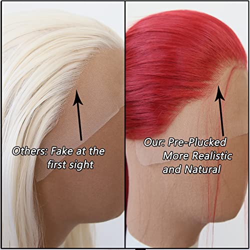 Towarm Red Wig Long Straight Dark Red Synthetic Lace Front Wigs Pre Plucked Natural Hairline with Baby Hair for Black Women Heat Resistant Fiber Hair Cosplay Daily Wear Wig (Red) - Image 3