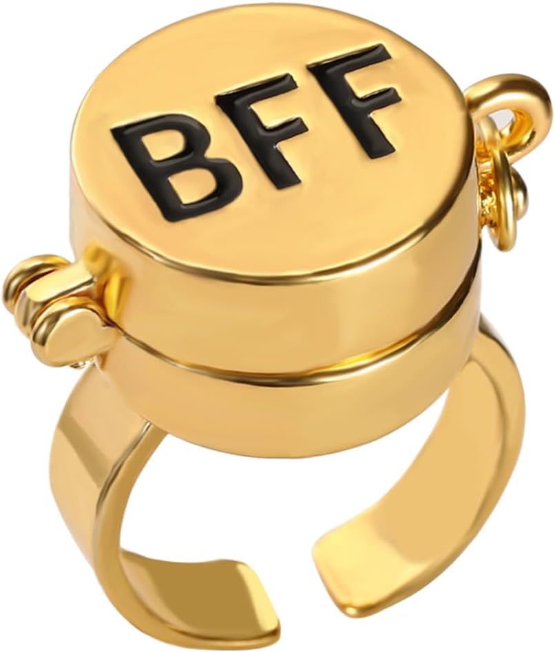 HOMEBEARJ Rotating BFF Rings for Women, Gold Cartoon Anime Rings, Adjustable Spinner Best Friend Forever Rings for Women, Sister, Bridesmaid, Couple, BFF Jewelry Gift
