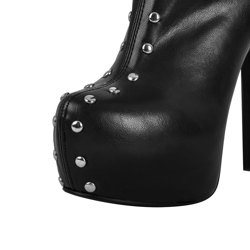 sexytag Platform Boots for Women Rivet Thigh High Boots Stretch Stiletto Heels Wide Calf Over Knee Boots3