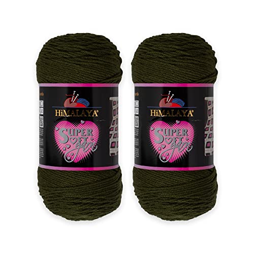 2 Skein Himalaya Super Soft Yarn, 100% Acrylic, Total 400 Grams (14 oz): Each Skein 200 Grams (7 oz), 328 Meters Long (358 Yards), Yarn Weight: 4: Worsted-Aran (Green 80807)