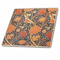 3D Rose Image of William Morris Navy and Orange Floral Pattern Ceramic Tile, Multicolor