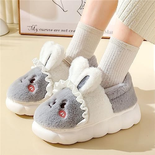 LANFIRE Pantofole donna Pantofole di coniglio animale Calde pantofole invernali di peluche Pantofole in cotone morbido per la casa (Blue, 36