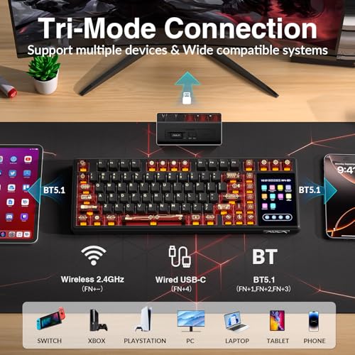 Image of Aula L99 Wireless Mechanical Gaming Creamy Keyboard with Smart Touch Screen | Tri-Mode Hot Swappable Custom Keyboard,RGB Backlit,PBT Keycap,Gasket Mount Creamy Sounding Keyboards for Office PC,84 Keys