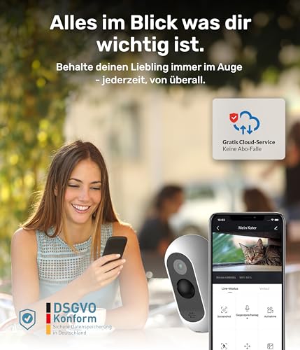 PetTec Cam Free Outdoor Hundekamera Wireless - Wetterfeste WLAN-Kamera für Hunde mit 3MP, digitalem Zoom, 2-Wege-Audio, extrem starker Akku - bis zu 9 Monate je Ladezyklus