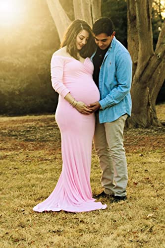 Saslax Maternity Elegant Fitted Maternity Gown Long Sleeve Slim Fit Maxi Photography Dress Pink 69 Xl #TOP3