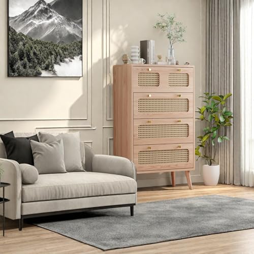 CDQL Rattan Kommode mit 5 Schubladen, Sideboard Highboard,...