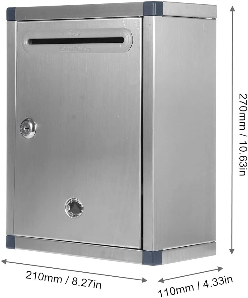 HBJWOV Stainless Steel Mailbox Outdoor Security Locking Mailbox Letter Box Suggestion Box Newspaper Mail Letter Post Home Garden Decor