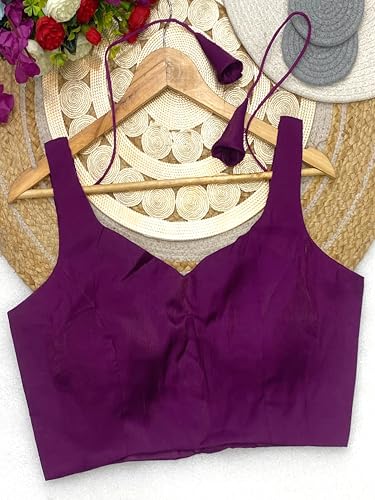 Image of TRENDMALLS Women's Fandy Satin Silk Blouse Sweetheart Neck Sleeveless Saree Blouse Choli Stylish Saree Blouse Ready to Wear