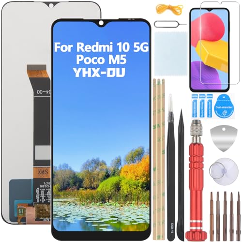 YHX-OU 6.58 Inch Black Display for Xiaomi Redmi 10 5G 22041219G 22041219NY Poco M5 22071219CG LCD Display Touchscreen Replacement Screen Glass Assembly with Tools + 1 Piece Tempered Glass