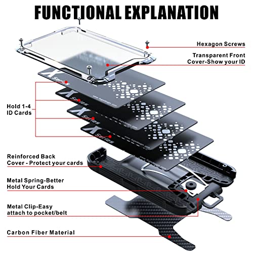 Liugx Carbon Fiber Card Holder/Badge Holder/Portable Wallet With Metal Clip -Rugged Id Credit Card Holder (Holds 1 To 4 Cards) For Office Police Worker Outdoor #TOP6