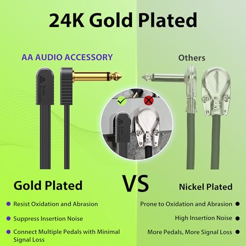 Image of AA AUDIO ACCESSORY Guitar Patch Cables Kevlar-Reinforced S-Shape Flat Ribbon 6 Inch 4-Pack, Gold-Plated Noiseless Quad-Layer Shielded, Guitar Pedal Cables for BOSS MXR EBS Behringer Donner Pedal